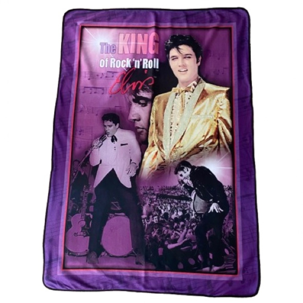 The King Of Rock 'n' Roll Elvis Fleece Throw Blanket Purple Elvis Presley